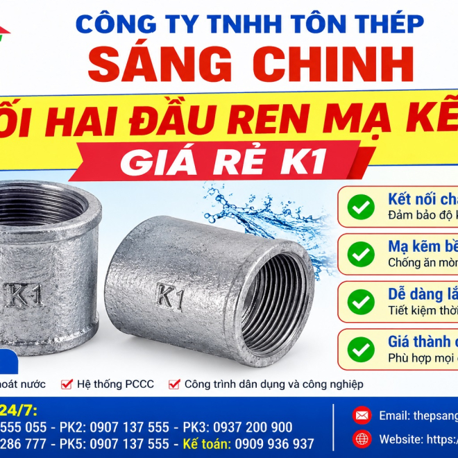 Nối hai đầu ren mạ kẽm giá rẻ K1