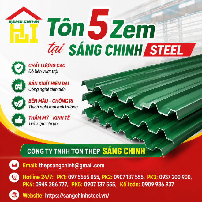 Bảng báo giá tôn 5 Zem tại Sáng Chinh STEEL